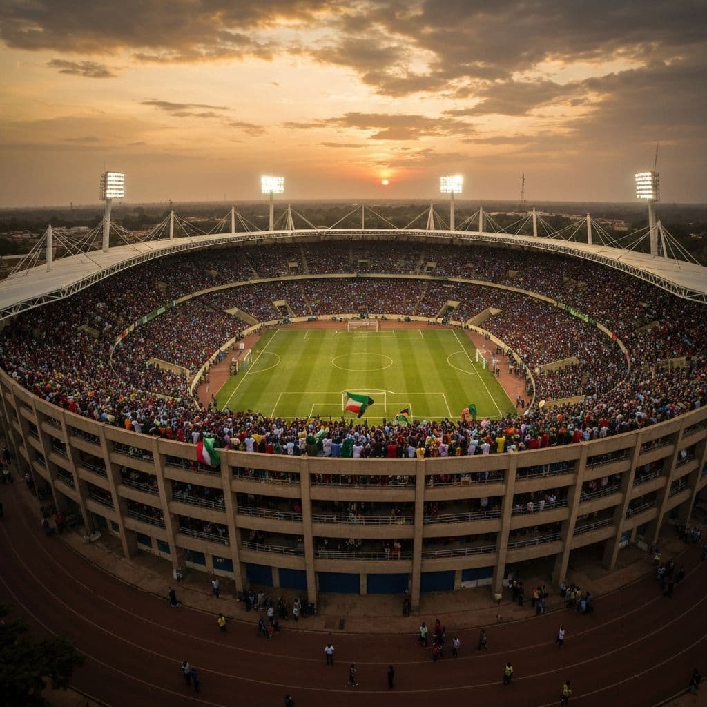Sports stadium with cheering crowd